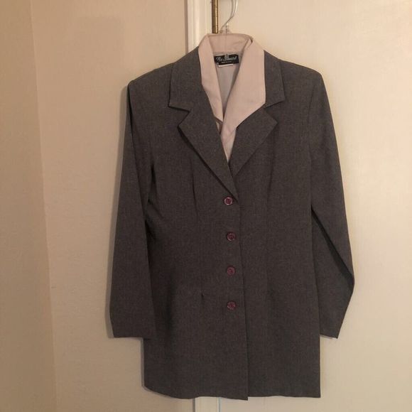 Be Smart Womens 2 Piece Skirt Suit Gray Heathered Long Sleeve Embroidered USA 11 - Picture 2 of 12